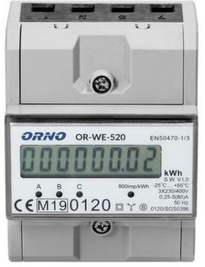 OR-WE-520 ORNO 3-fazowy licznik energii elektrycznej, 80A, MID, 3 moduły, DIN TH-35mm