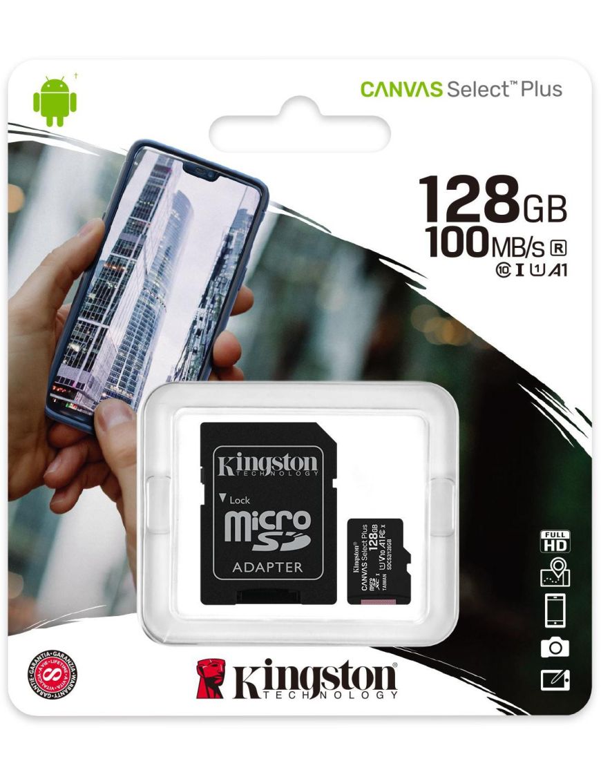 Karta pamięci Kingston Canvas Select Plus 128GB 100MB microSDXC CL10 UHS-I Card + SD Adapter