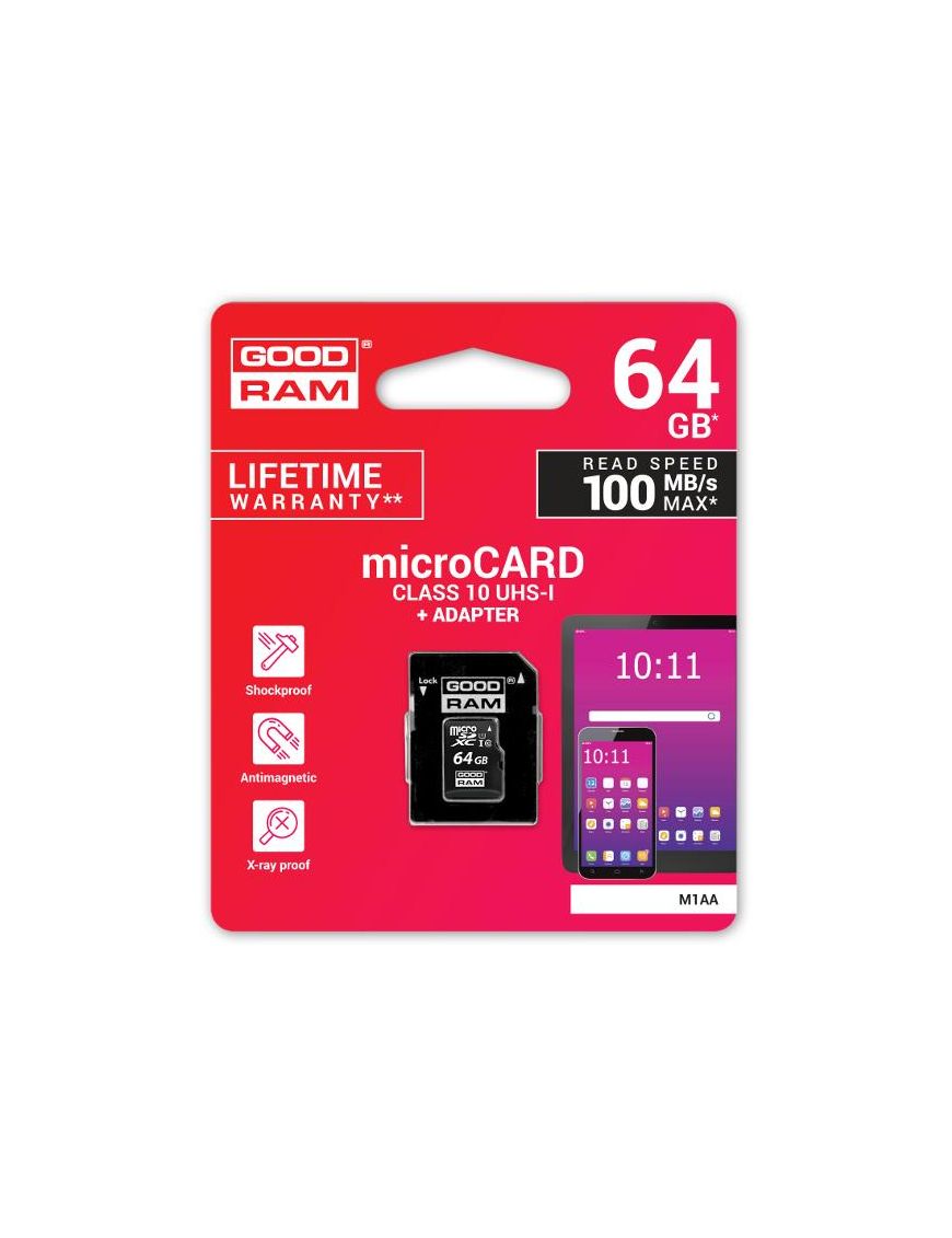 KARTA PAMIĘCI microSD GOODRAM UHS1 CL10 64GB + ADAPTER 100MB