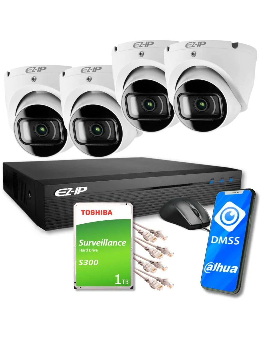 Profesjonalny zestaw monitoringu IP EZ-IP by Dahua 4 kamer FullHD do domu biura magazynu