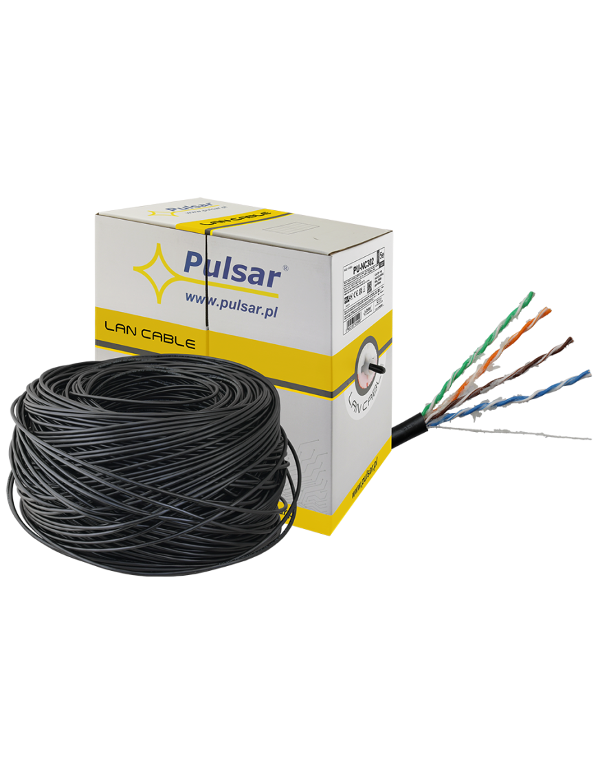 PULSAR PU-NC302 - Skrętka komputerowa, U/UTP, PE, żelowana, cat 5e, 24AWG, Cu, Fca, 305m, (zewnętrzna)