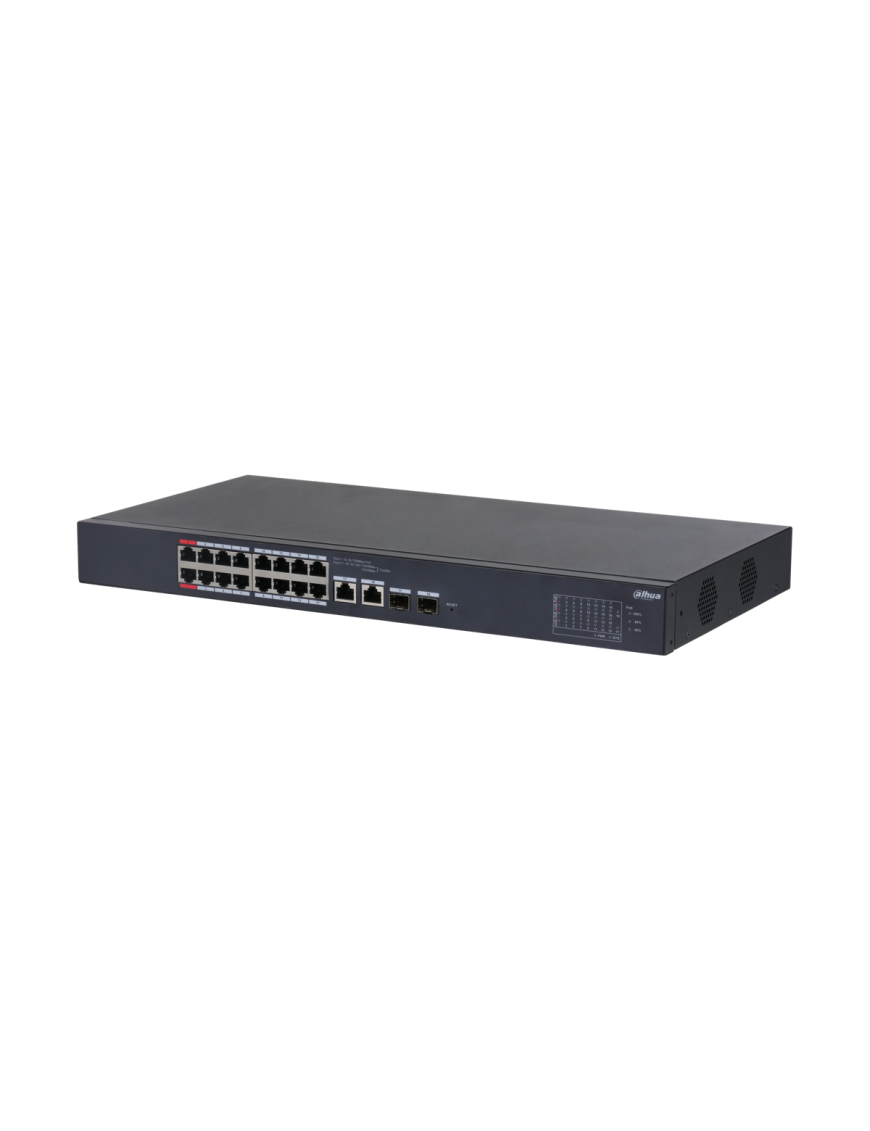 DAHUA CS4218-16ET-135 - Switch 18-portowy, zarządzalny z chmury, 16x port PoE 100Mbps, 2x combo(SFP/RJ-45) port 1000 Mbps