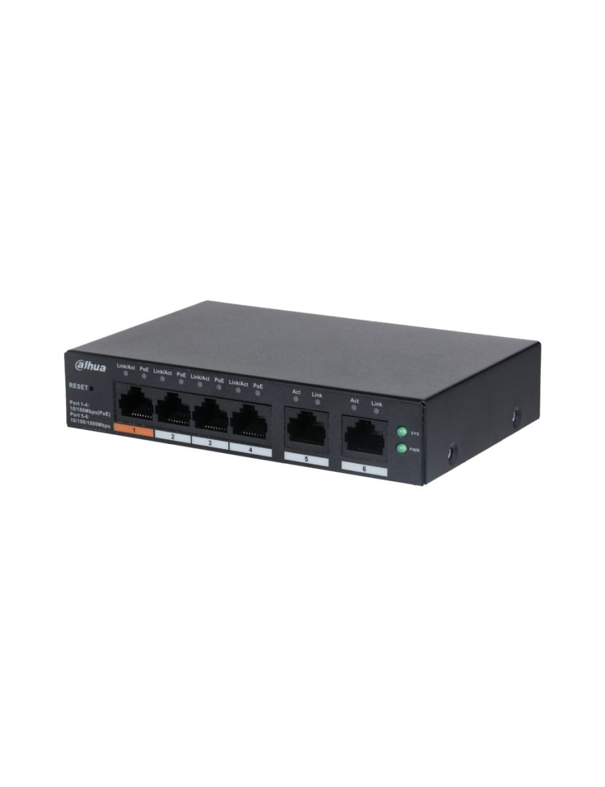 DAHUA CS4006-4ET2ET-60 - Switch zarządzalny 6-portowy, 4x PoE, port 1 60W, port 2-4 30W, port 5-6 100Mbps