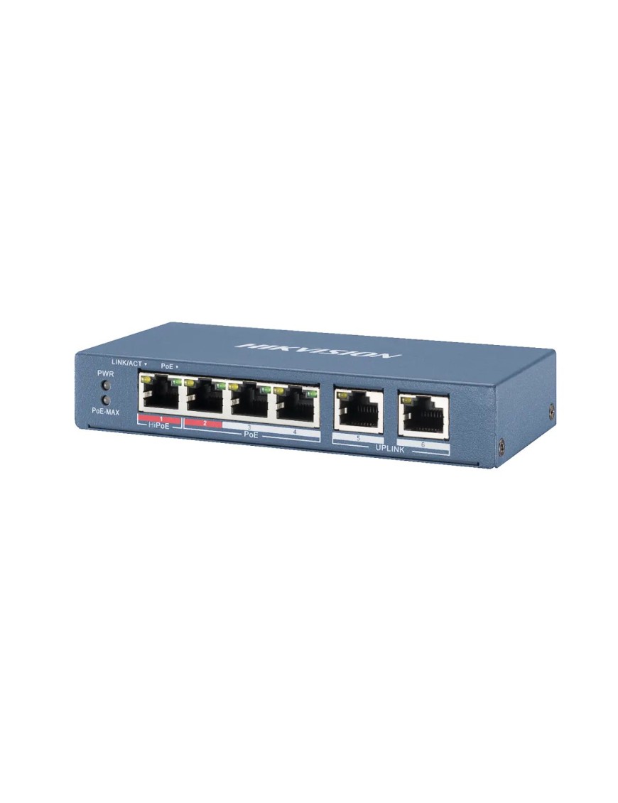 HIKVISION DS-3E0106HP-E - Switch L2, niezarządzalny, 1x HiPoE, 3 x port PoE, 2 x port uplink, max PoE 60W