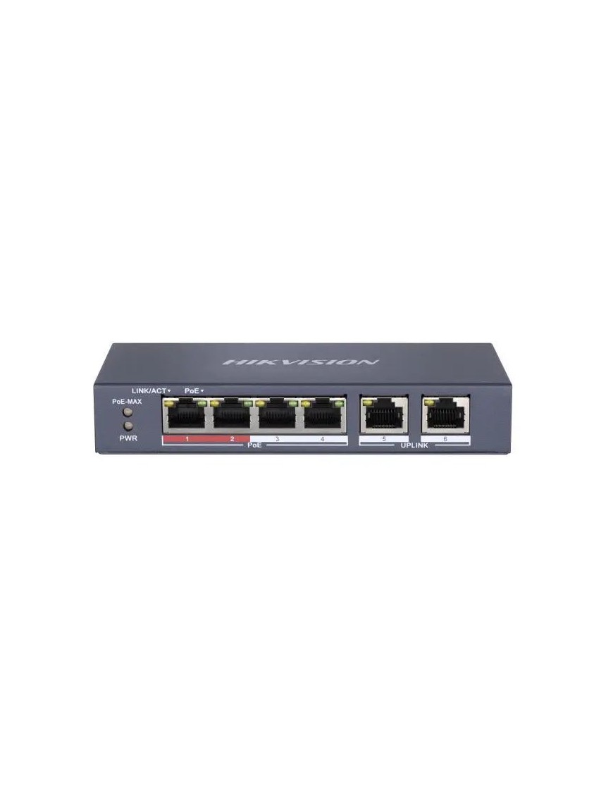 HIKVISION DS-3E0106P-E/M - Switch L2, niezarządzalny, 4 x port PoE, 2 x port uplink, max PoE 35W