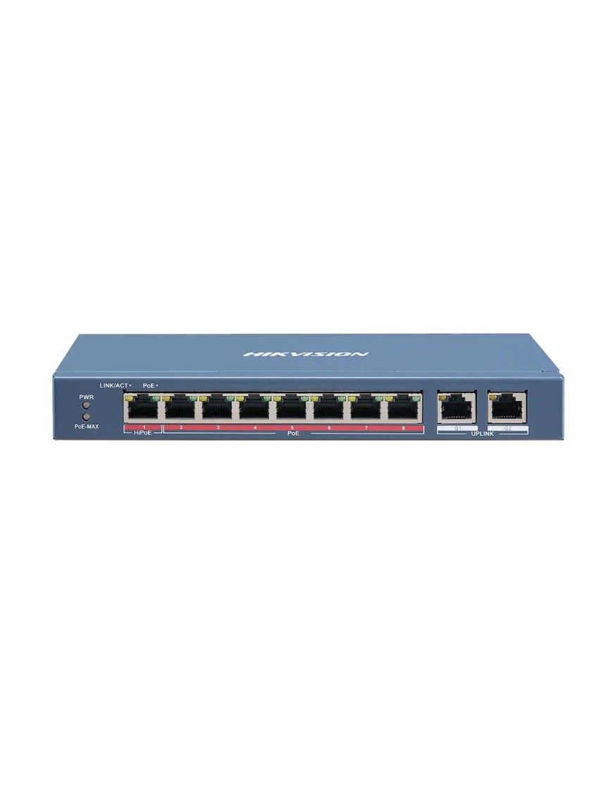 HIKVISION DS-3E0310HP-E - Switch PoE 10-portowy, 2 x RJ45 10/100/1000 Base-TX - Uplink, 8 x RJ45 10/100 Base-TX ( 1 x PoE (802.3