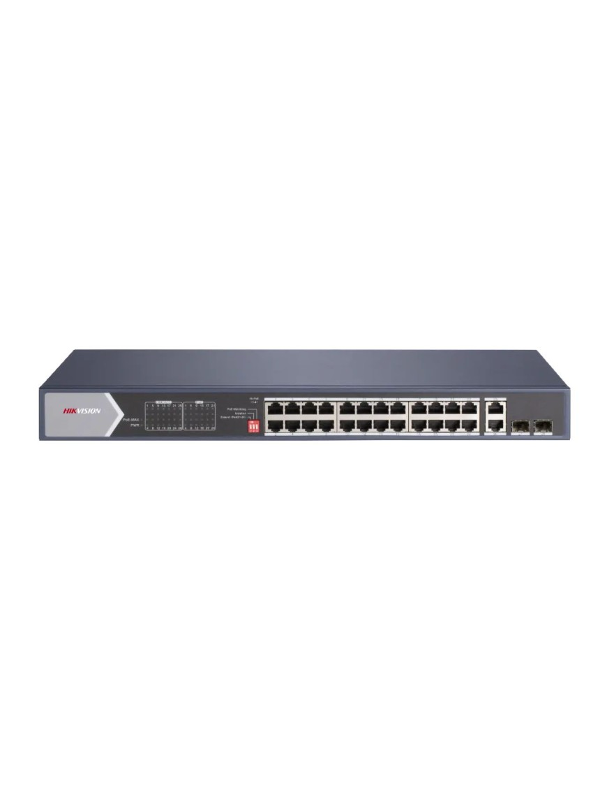 HIKVISION DS-3E0528HP-E - Niezarządzalny switch 24 x PoE 1Gbps 802.3 af/at, 2 x Uplink 1Gbps RJ45, 2 x SFP 1Gbps, 4x HiPoe, 4x L