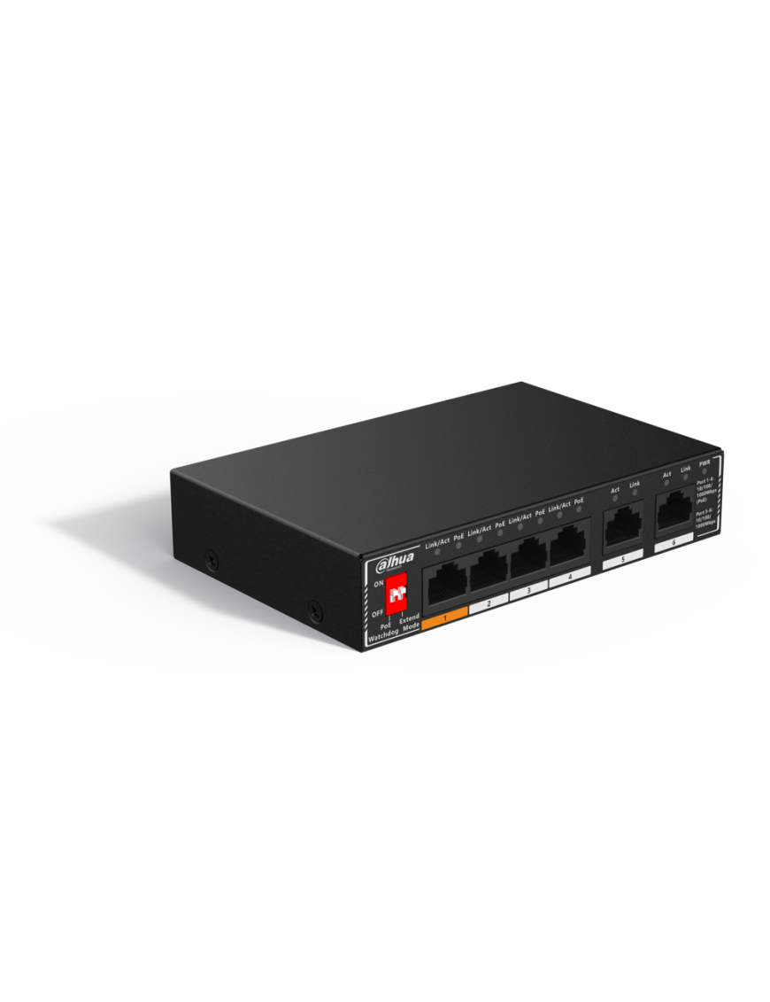 DAHUA SG1006P - Switch gigabitowy 6-portowy niezarządzalny, 4x PoE 1000Mbps, 2x RJ45 1000Mbps