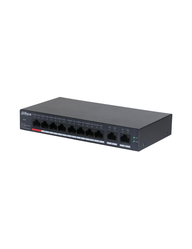 DAHUA CS4010-8ET-110 - Switch 10 portowy, zarządzalny z chmury, 8x port PoE 100Mbps, 2x uplink 1000Mpbs