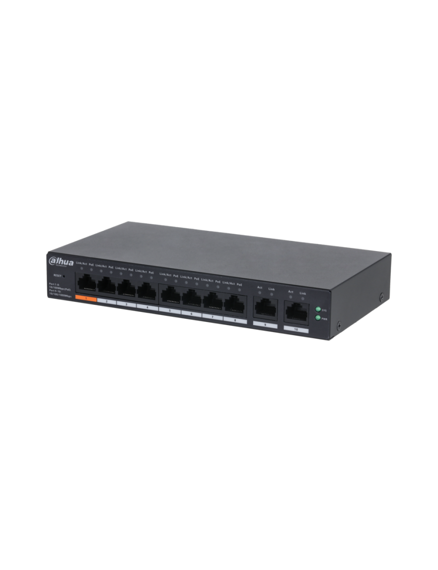 DAHUA CS4010-8ET-60 - Switch 10-portowy zarządzalny z chmury, 1x port Hi-PoE, 7x port PoE, 2x RJ-45 1000Mbps