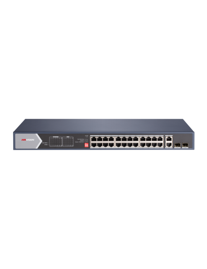 HIKVISION DS-3E0528HP-E - Niezarządzalny switch 24 x PoE 1Gbps 802.3 af/at, 2 x Uplink 1Gbps RJ45, 2 x SFP 1Gbps, 4x HiPoe, 4x L
