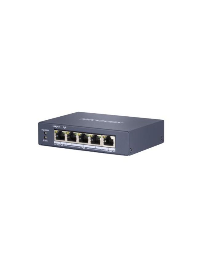 HIKVISION DS-3E0505HP-E - Switch L2, niezarządzalny, 1x HiPoE, 3 x port PoE, 1 x gigabit RJ45, max PoE 60W