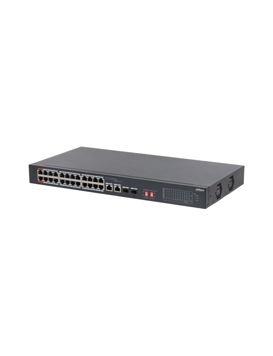 DAHUA S3226-24ET-240 - Switch 24 × RJ-45 10/100 Mbps (PoE) ports, 2 × RJ-45 10/100/1000 Mbps (combo) ports and 2 × SFP 1000 Mbps