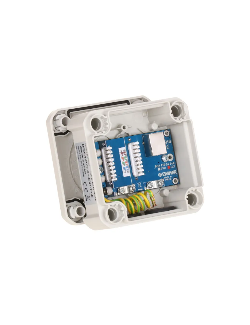 EWIMAR BOX-1-PTF-51-EXT/PoE - 1-kanałowe zewnętrzne zabezpieczenie przeciwprzepięciowe serii EXT do systemów IP z ochroną PoE