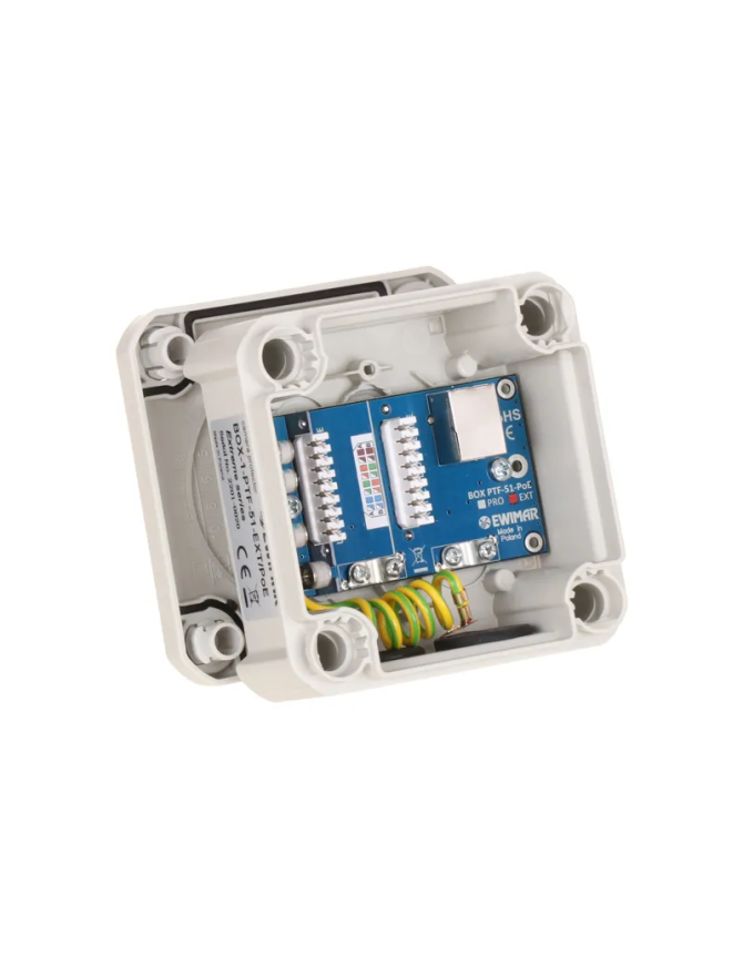 EWIMAR BOX-1-PTF-51-EXT/PoE - 1-kanałowe zewnętrzne zabezpieczenie przeciwprzepięciowe serii EXT do systemów IP z ochroną PoE
