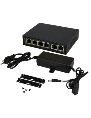 PULSAR SG64 - Switch PoE 6-portowy do 4 kamer IP, 4xPoE + 2xUPLINK, zasilacz 52VDC / 30W/port