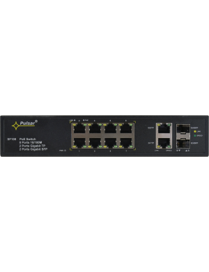 PULSAR SF108 - Switch PoE 10-portowy do 8 kamer IP, 8xPoE + 2xUPLINK, zasilacz 48VDC / 15,4W/port