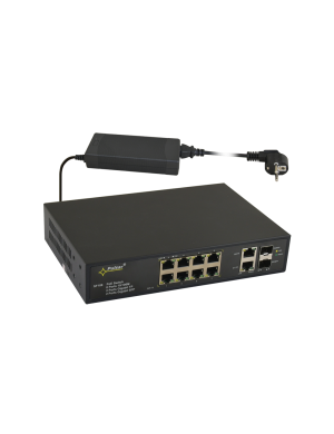 PULSAR SF108 - Switch PoE 10-portowy do 8 kamer IP, 8xPoE + 2xUPLINK, zasilacz 48VDC / 15,4W/port