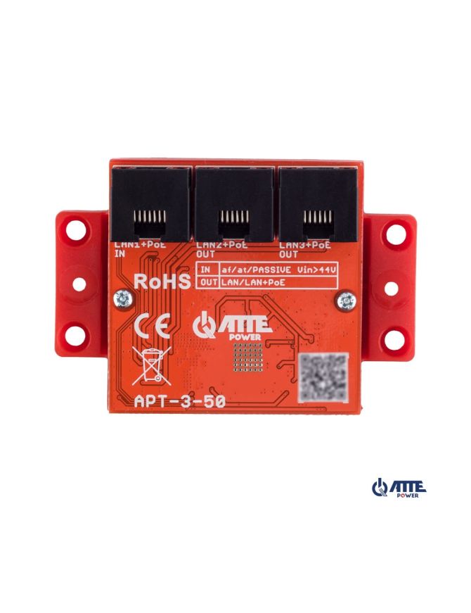 ATTE APT-3-50 - Switch PoE 3 portowy 10/100/1000Mbps, extender (1xPoE IN 802.3at/af + 2xPoE OUT 802.3at/af), zasilany z PoE