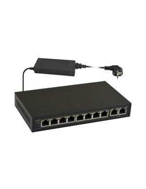 PULSAR S108 - Switch PoE 10-portowy do 8 kamer IP, 8xPoE + 2xUPLINK, zasilacz 48VDC / 30W/port (PoE+)