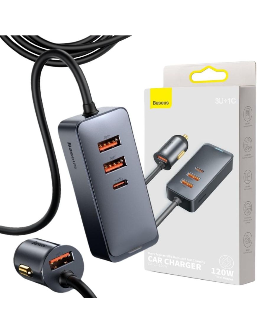 ŁADOWARKA SAMOCHODOWA NA PRZEWODZIE Baseus Share Together 120W 3A 3x USB-A 1x USB-C PD 20W QC 3.0