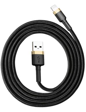 KABEL USB-A - Lightning / iPhone Baseus Cafule CALKLF-BV1 100cm Apple 2.4A CZARNO-ZŁOTY W OPLOCIE
