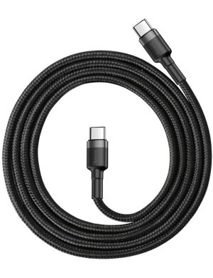 KABEL USB-C - USB-C Baseus Cafule CATKLF-GG1 100cm 60W 3A PD 2.0 QC 3.0 CZARNO-SZARY W OPLOCIE