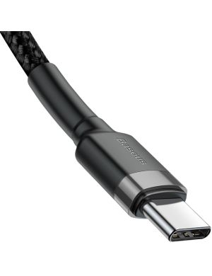 KABEL USB-C - USB-C Baseus Cafule CATKLF-GG1 100cm 60W 3A PD 2.0 QC 3.0 CZARNO-SZARY W OPLOCIE