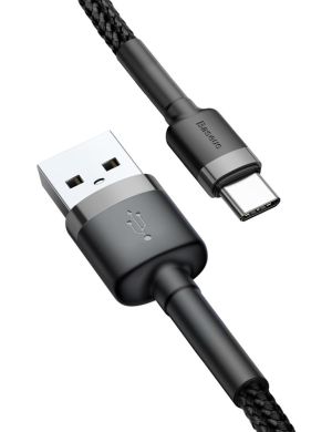 KABEL USB-A - USB-C Baseus Cafule CATKLF-UG1 300cm 3A QC 3.0 CZARNO-SZARY W NYLONOWYM OPLOCIE