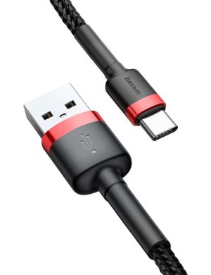 KABEL USB-A - USB-C Baseus Cafule CATKLF-U91 300cm 2A QC 3.0 CZARNO-CZERWONY W OPLOCIE
