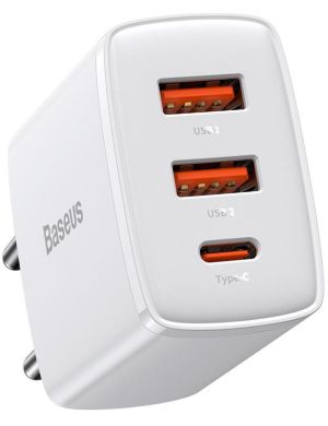 ŁADOWARKA SIECIOWA Baseus Compact Quick Charger CCXJ-E02 30W 2x USB-A 1x USB-C PD 3.0 QC 3.0 BIAŁA