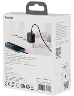 ŁADOWARKA SIECIOWA Baseus Compact Quick Charger CCXJ-B01 20W 1x USB-A 1x USB-C PD 3.0 QC 3.0 CZARNA